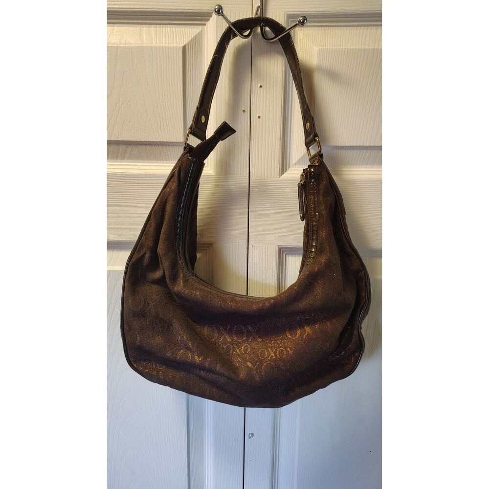 Vintage Y2K XOXO Monogram Hobo Shoulder Bag – Distressed Metallic Bronze Brown - Picture 2 of 10